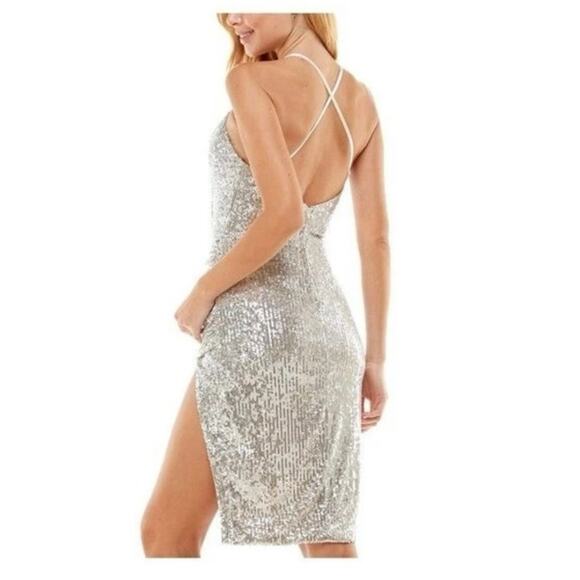 Crystal Doll Sequined Side Slit Dress Spaghetti Straps NWOT Ladies Junior Size 3 - Picture 2 of 7
